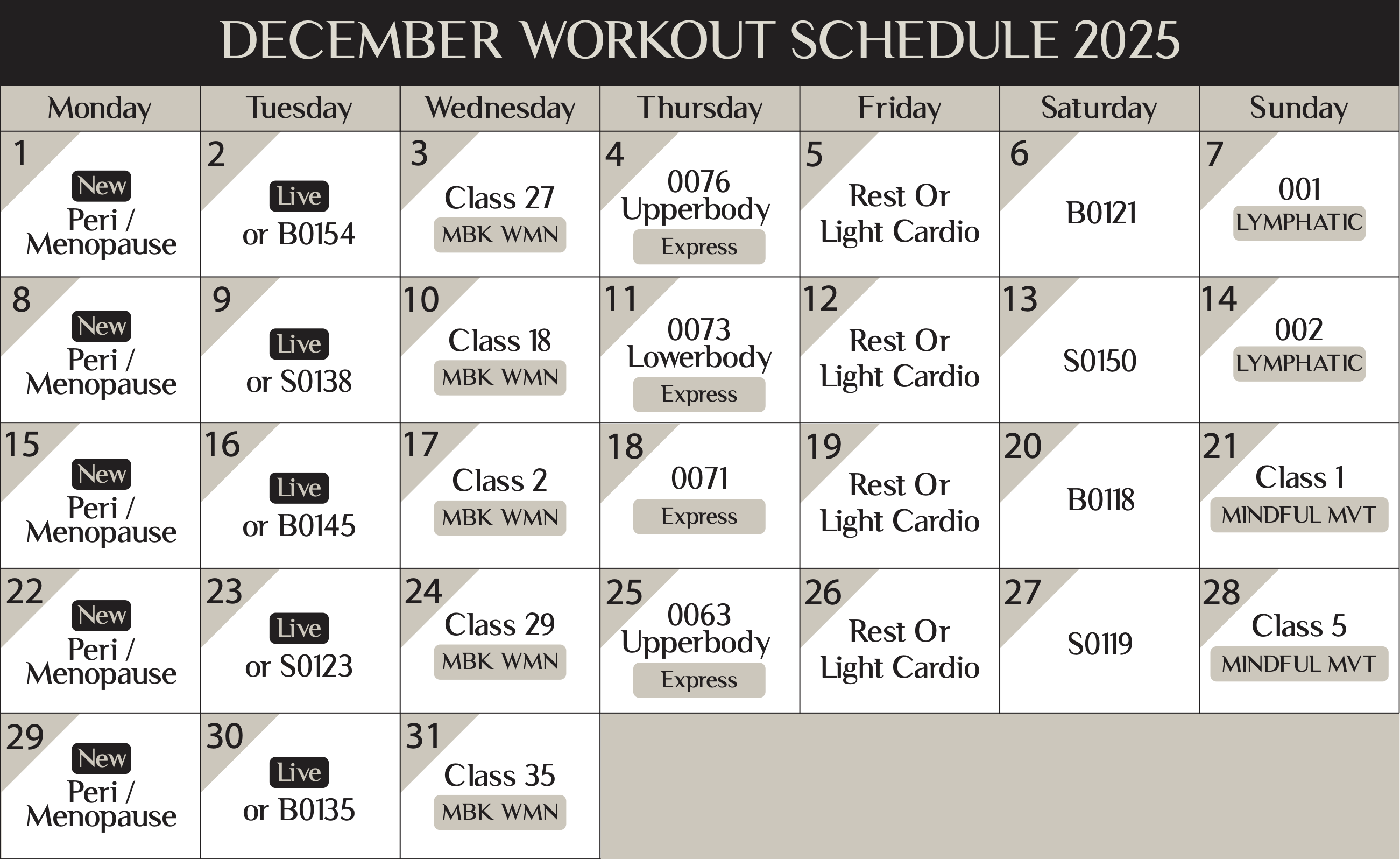 December Training Schedule 